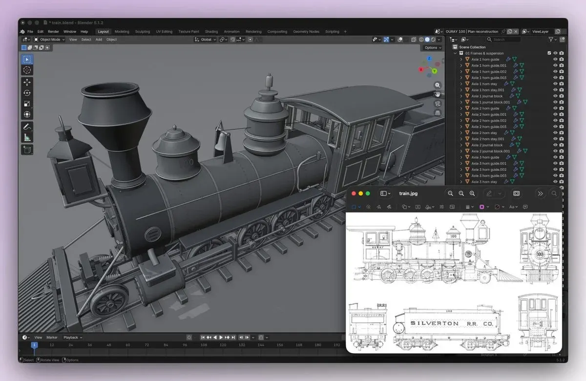Steam locomotive Blender model from Tom Krcha’s demonstration